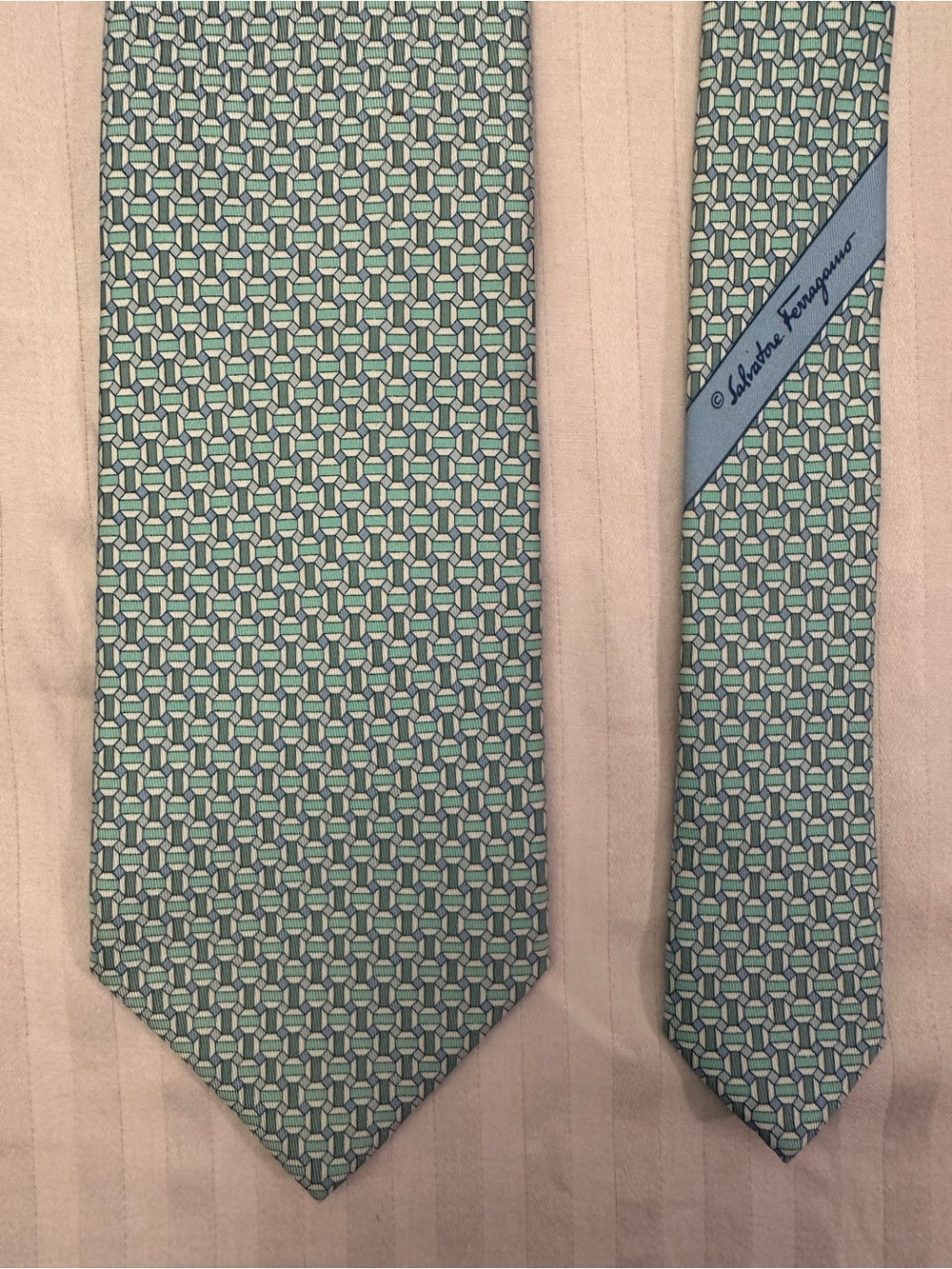 Salvatore Ferragamo Aqua Blue Geometric Silk Tie Made in Italy
